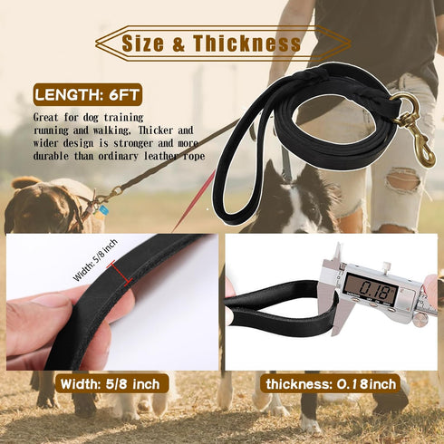 Leather Dog Leash 6ft x 5/8 inch,Strong Heavy Duty Genuine Leather Braided Dog Training Leash, Soft and Comfortable Leather Leash for Large Dogs, ...