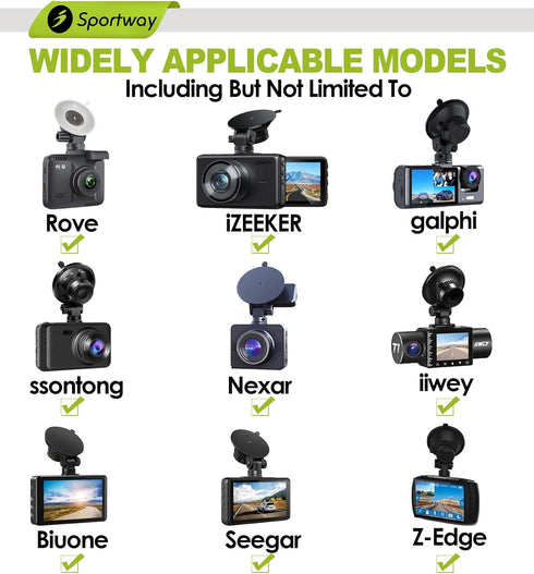 S503 Suction Cup Dash Cam Mount Holder (5th Gen) with 3pcs 360 Rotating Joints for Rove Nexar Z-Edge Kingslim iiwey NIUTA and Most Other Car Dash ...