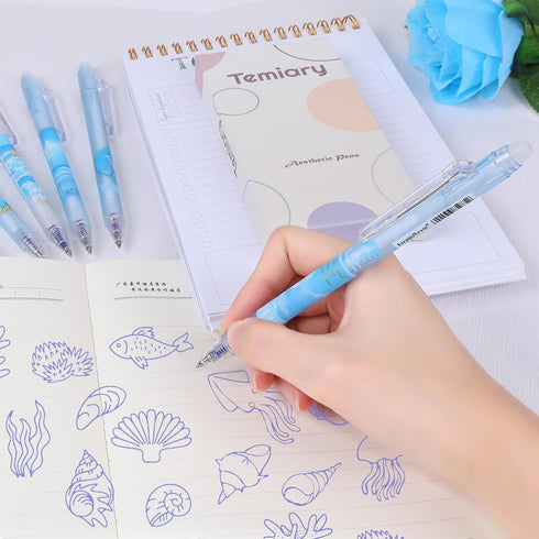 12Pcs Cute Erasable Gel Pens, Make Mistakes Disappear, 0.5mm Fine Point Smooth Writing for Planner Puzzles, Blue and Black Ink No Smudge for Schoo...