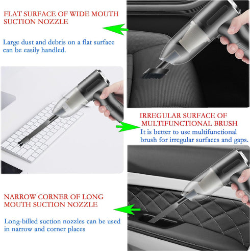 3-in-1 Mini car Vacuum Cleaner has 10000PA Super Suction and 120W high Power. Portable Hand-held Vacuum Cleaner can be Used for Desk Cleaner and c...