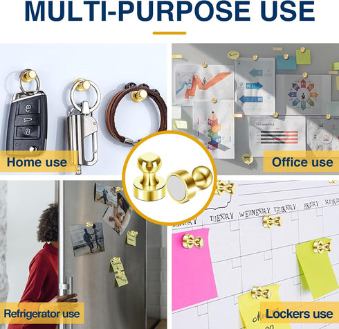 MIKEDE Gold Refrigerator Magnets, 30Pcs Strong Magnets for Whiteboard, Fridge Magnets Magnetic Push Pins, Neodymium Fridge Magnets for Office, Cla...