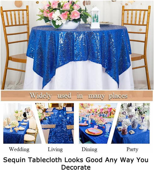 ShinyBeauty Sparkling Royal Blue Sequin Tablecloth 54x54 Inch - Glitter Dining Table Cover for Birthday Wedding Party Decor, Elegant Luxury Table ...