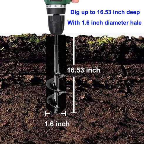 Garden Auger Post Hole Digger 1.6 x 16.5 in Long Handle Bulb Planter Tool Solid Shaft Extend Spiral Planting Auger Drill Bit for Planting Bulbs Se...