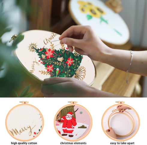 4 Sets Christmas Embroidery Starter Kit with Pattern for Beginners, Embroidery Kits with Christmas Pattern, Cross Stitch Set with 4 Plastic Embroi...