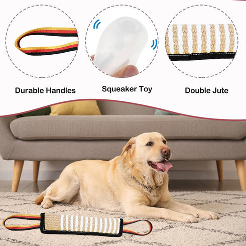 ASOCEA Dog Tug Toy,Dog Bite Jute Pillow Pull Toy Tough Squeaky Dog Toys for Aggressive Chewers with 2 Handles Bite Toys for Medium to Large Dogs I...