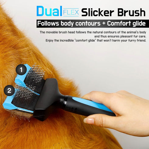 Dual Flex Slicker Brush Dog Brush, Gentle Grooming Tool for Sensitive Dogs & Cats - Ideal for Long Hair, Removes Undercoat, Tangles, and Knots...