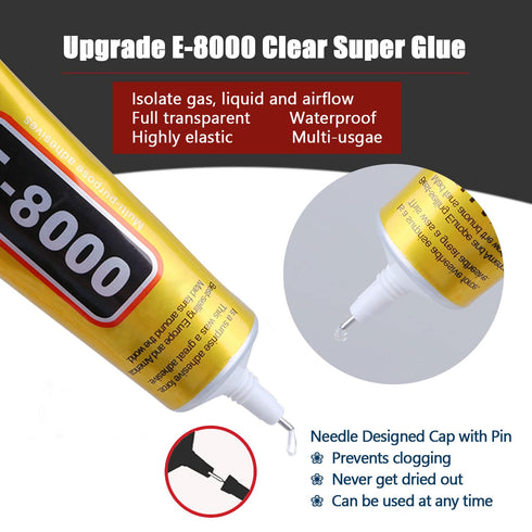 4pcs X 25ML E8000 Glue Clear Jewelry Metal Glue, Upgrade Clear E-8000 Glues Paste Transparent Liquid Fusion Fabric Glue for Phone Repair, Glass, W...