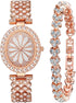CdyBox Women Luxury Crystal Bracelet Watch Oval Dial Analog Quartz Wristwatch Girls Bangle Jewelry Watches Set (Rose gold)...
