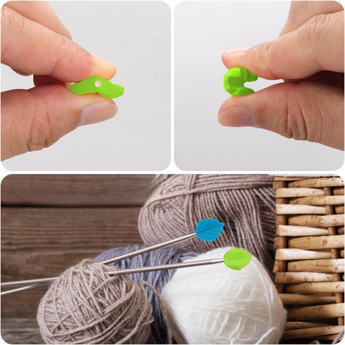 8pcs Knitting Needle Stoppers, Cute Leaf-Shaped Knitting Needle Protectors End Caps Point 8 Colors Silicone Knitting Needle Stitch Tips Stoppers S...