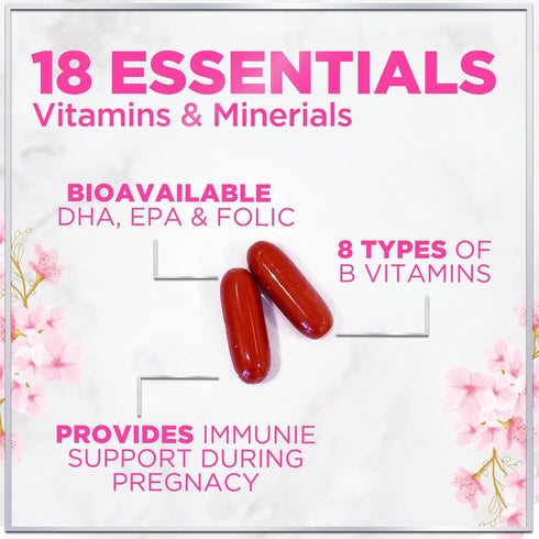 Hello Lovely! Women's Prenatal Multivitamin with Folic Acid + DHA, Prenatal Vitamins w/Folate, Omega 3, Vitamins D3, B6, B12 & Iron, Pregnancy Sup...