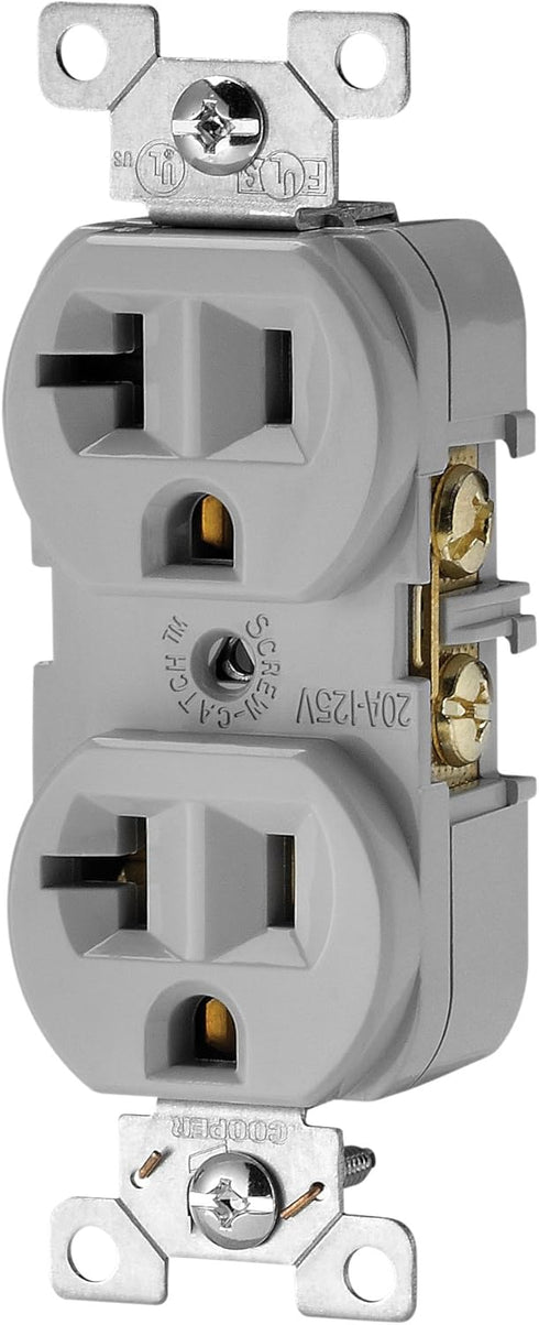 EATON Wiring CR20GY-SP-L Commercial Grade Straight Blade Duplex Receptacle with 20-Amp, 125-Volt, 5-20-NEMA Rating, Gray...