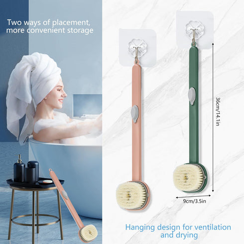 Long Handle Bath Massage Cleaning Brush, Bath Shower Brush with Soap Dispenser, Back Scrubber for Shower, Removable Back Brush Body Wash Brush, wi...