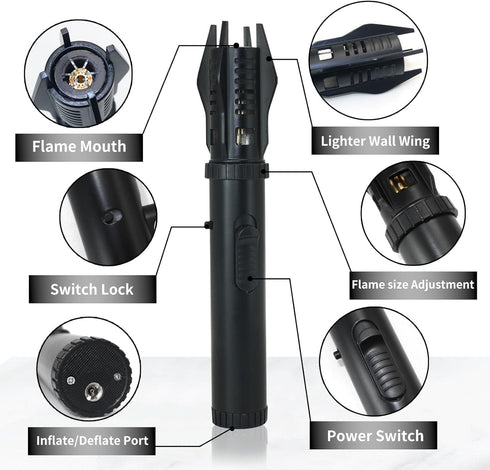 Torch Lighter, Bright Fire Lighter with Safety Lock and Adjustable Red/Blue Flame, Refillable Butane Gas Windproof Jet Flame Cool Lighters, for Ca...
