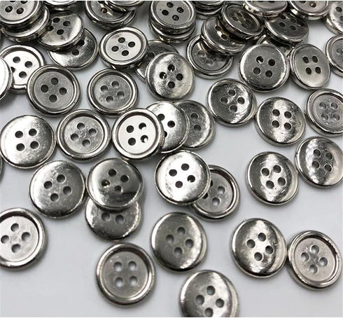 100 Pcs Round Craft Buttons 4 Holes Metallic Color Plastic Buttons for Sewing (Silver)...