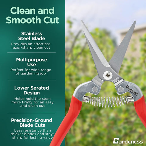 Pruning Shear Straight Pruning Snip with Stainless Steel Serrated Blade, Adjustable Joint Screw Micro Tip Garden Scissor for Arranging, Trimming, ...