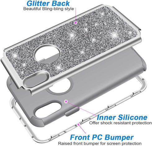 Hython Compatible with iPhone XR Case, Heavy Duty Full-Body Defender Protective Bling Glitter Sparkle Hard Shell Armor Hybrid Shockproof Silicone ...