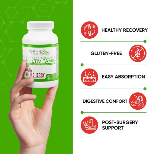 BariSlim Advanced Chewable Bariatric Multivitamin Tablets - Bariatric Vitamin and Supplement for Post Bariatric Surgery Including Gastric Bypass a...