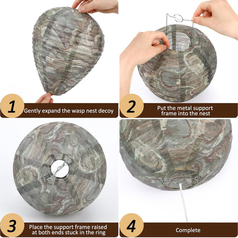 DECYOOL 4 Pack Paper Wasp Nest Decoy Hanging Wasp Nest Stay Away from Wasps Hornets Yellow Jackets(Dark Green)...