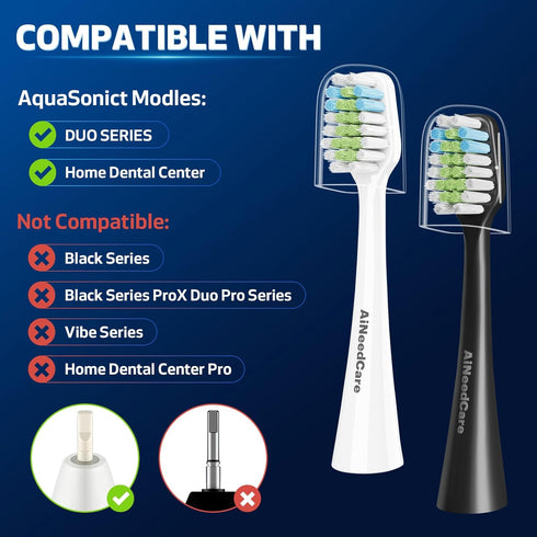 Toothbrush Replacement Heads for Aquasonic Duo Series and Home Dental Center - 8 White...