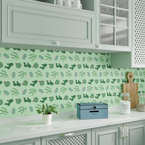 Green Cactus Wallpaper 12''x100'' Cacti Succulents Floral Peel and Stick Wallpaper Boho Self Adhesive Removable Wallpaper Botanical Cactus Contact...
