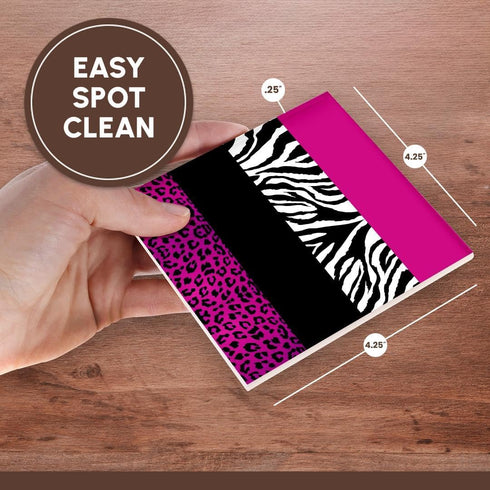 3dRose CST_35436_3 Pink Black and White Animal Print-Leopard and Zebra-Ceramic Tile Coasters, Set of 4...