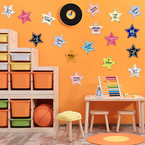 72 Pcs 5.9" Star Cutouts Paper for Bulletin Board Decorations Glitter Star Cutouts Positive Sayings Star Confetti Cutouts for Bulletin Board Class...