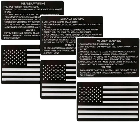 3Pcs Black Miranda Card with Torn American Flag on The Miranda Warning Card Miranda Rights Standard Field Sobriety Test Clues Cards Police Gift,Ca...