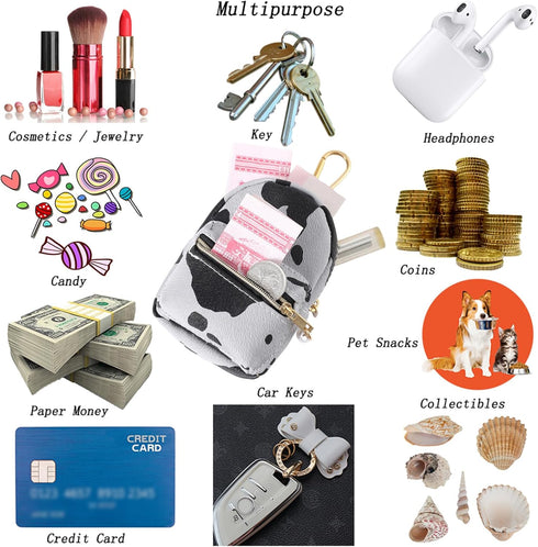 Printed Cow Pattern Coin Purse Pouch Real Littles Backpack Mini Backpack Style Key Chain Coin Purse for Women Small Wallets Purse Keychain Coin Po...