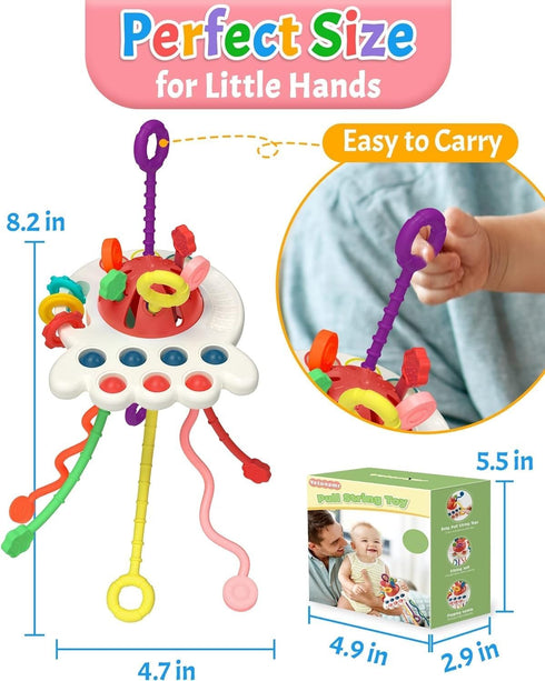 Baby Sensory Montessori Toy for 6-12-18 Months, Pull String Silicone Teething Toy, Birthday Gift Travel Toy for 1 2 Year Old Boy Girl Infant Toddl...