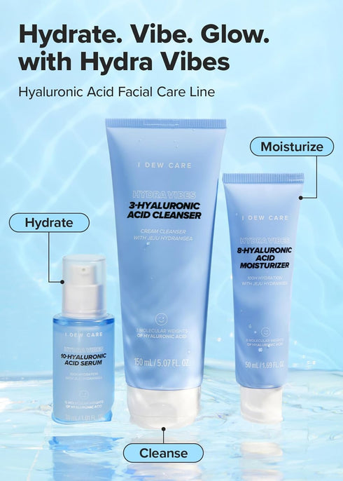 I DEW CARE Hydra Vibes 3-Hyaluronic Acid Cleanser | Hyaluronic Acid Foam Cleanser, Moisturizing, Korean Skin Care, Glass Skin, Vegan, Cruelty-Free...