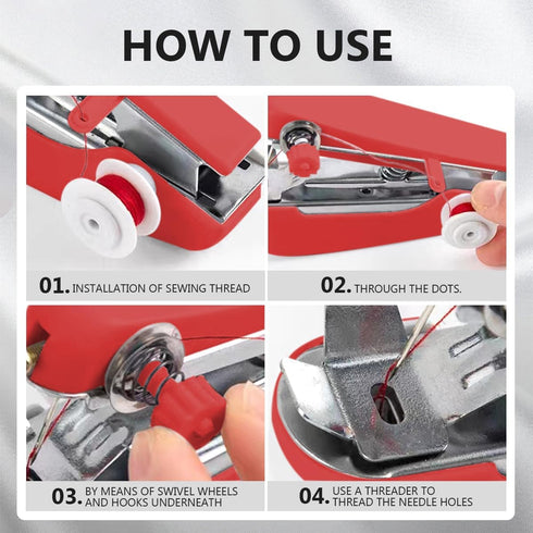 Sewing Machine Handheld Mini Stiching Machine Portable Hand Stitching Machine Tiny Single Stitch Sewer for Clothes (Red)......