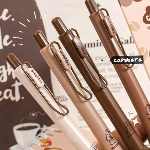4 Pcs Gel Ink Pens Retractable Pens Cute Coffee Capybara Pen 0.5mm Black Ink Pen Writing Pens Office School Supplies for Girls Boys Women Men (Cof...
