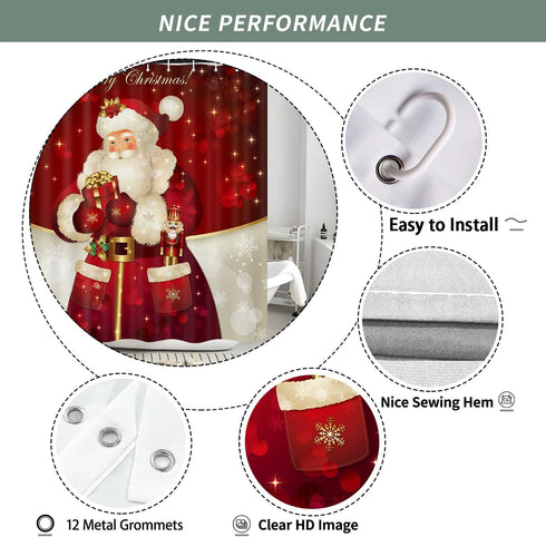 Christmas Santa Claus Shower Curtains for Bathroom Decor, Red Xmas Holiday Fabric Shower Curtain Set, Winter Bathroom Accessories, Hooks Included ...