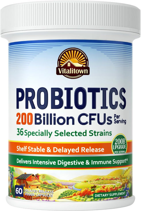 VITALITOWN Probiotics 200 Billion CFUs 36 Strains | Shelf Stable, Acid & Bile Resistant | Intensive Digestive & Immune Support | Men & Women Probi...