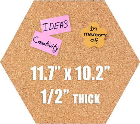 Hexagon Cork Board Tiles Bulletin Board, 1/2" Thick Small Cork Boards for Walls, Self-Adhesive Cork Tiles for Home Office Decor, School Message Bo...