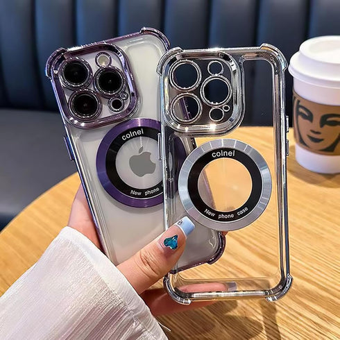 for iPhone 12 Pro Max Magnetic Transparent Case,Luxury Bling Four Corners Shockproof Military-Grade Protection with Camera Lens Protector MagSafe ...