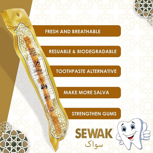 Sewak Natural Miswak Traditional Toothbrush, No Flavor All Natural for Oral Health, Hygiene, Fresh Breath, Light Weight, Vacuum Sealed (Pack of 2)...