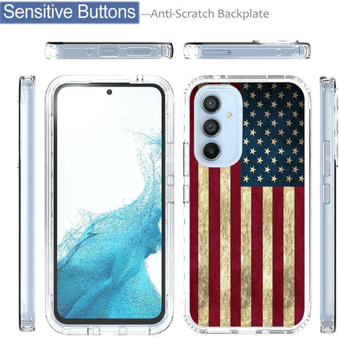 Phone Case for Galaxy A54 5G Case, Samsung A54 5G SM-A546U Case with Tempered-Glass Screen Protector, Cute Clear Flag Pattern Full Body Protective...