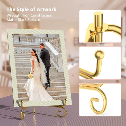 6 Pack 3 Size Iron Display Stand, Gold Easel Plate Display Photo Holder Stand, Displays Picture Frams, Decorative Plates, Tablets, Books and Artwo...