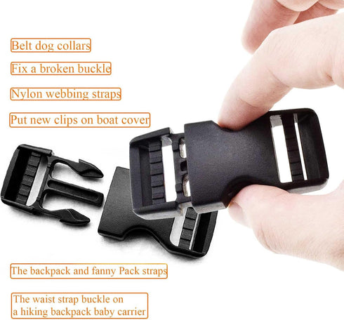 Buckle 1" Wide Inside, Quick Side Release Buckle for 1 inch/25mm Webbing Straps, Heavy Duty Plastic Buckles Dual Adjustable No Sewing Clips for Bo...