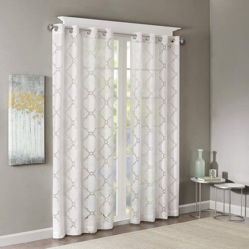 Madison Park Eden Single Curtain for Bedroom, Modern Contemporary Light Sheers for Living Room, Geometric Pattern with Grommet, 50x84, White...