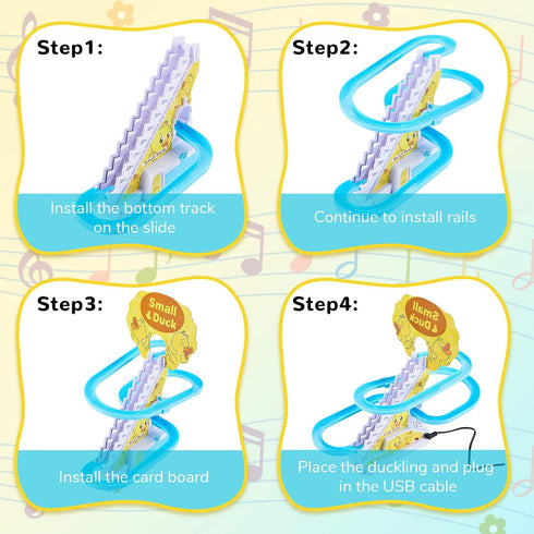 Small Duck Climbing Stairs Duck Roller Electric Track Slide Stairs Coaster Toys for Toddlers Indoor Toy with LED Flashing Lights (Duck)...
