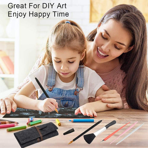 Scratch Painting Art Tool, 11 Pieces Scratching Drawing Tool Set, Including Artist Glove, Tool Bag, Scratch Coloring Pens, Plastic and Wooden Styl...