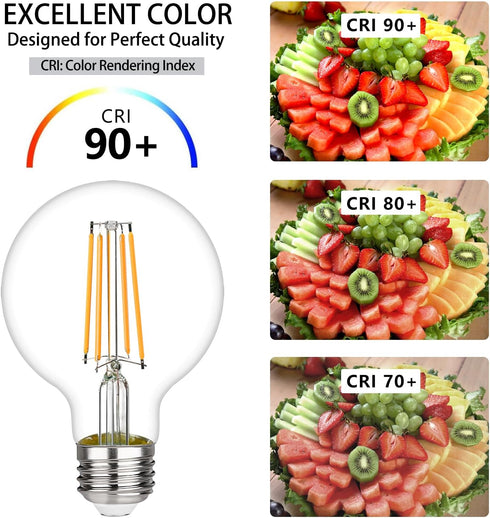 G25 LED Edison Vanity Globe Light Bulbs, LED Filament Light Bulb, 6W Equivalent to 60W, G80 Dimmable 700LM E26 Medium Base, Bathroom Vanity Mirror...