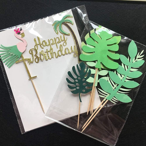 ALISSAR Flamingo and Leaf Cake Topper, Tropical Happy Birthday Cake Topper, Ahola Hawaiian Birthday Party Decoration Supplies...