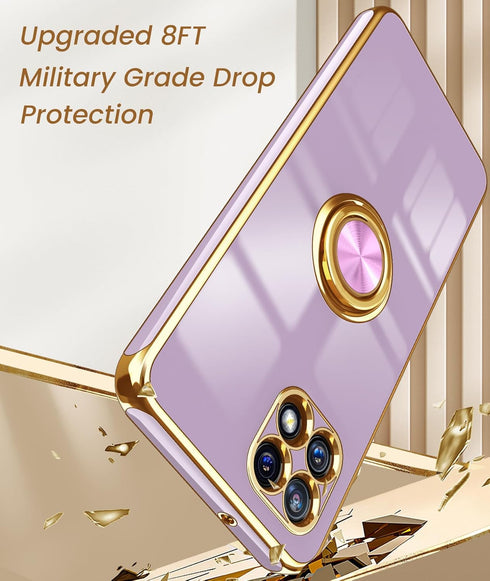Dretal for T-Mobile REVVL 7 5G Case with 2X Screen Protector, 360° Rotatable Ring Holder Magnetic Kickstand,Plated Gold Edge Slim Soft TPU Protect...