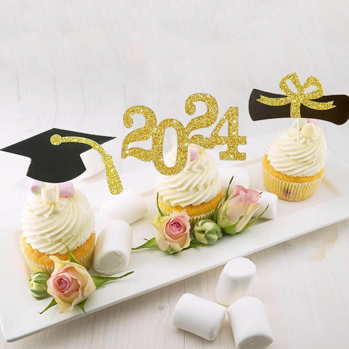 24 Pack 2024 Graduation Cupcake Topper Congrats Grad Cake Topper with Diploma, 2024, Grad Cap for Graduate Party Decorations Supplies...
