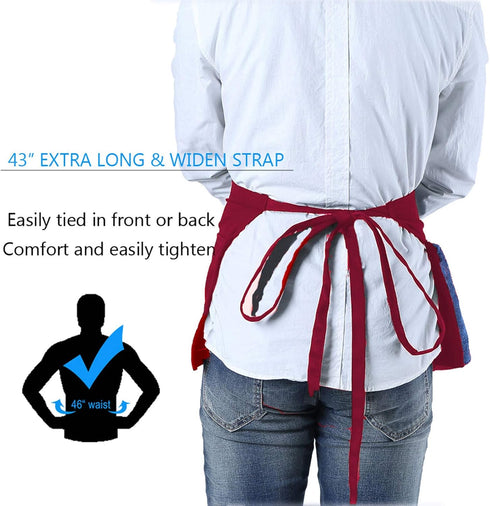 BOHARERS Waist Apron with 3 Pockets - Red Waitress Waiter Server Short Apron...