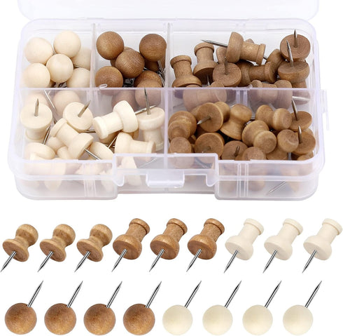 Push Pins, Thumb Tacks, Decorative Push Pins for Cork Board Wooden Thumb Tacks for Wall Hangings, Bulletin Boards, Maps, Photos, and Home Office C...