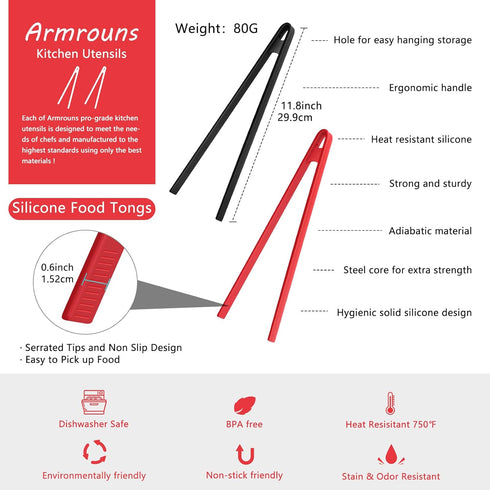 2PCS Silicone Trivet Tongs Anti-slip, 11.8" Silicone Kitchen Tong, Toast Tongs for Cooking, Long BBQ Grilling Tongs for Toaster, Pan Fried Steak, ...